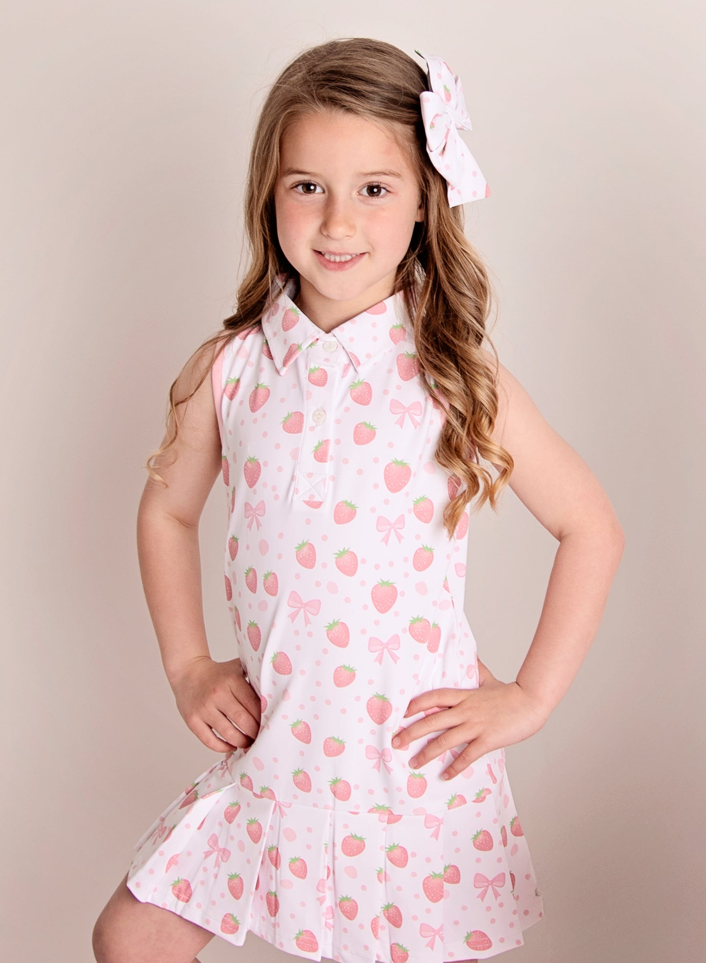 PRE ORDER Girls strawberry bow tennis dress