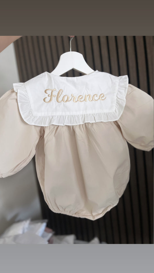 Champagne Romper with attached bib