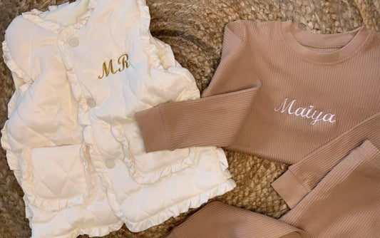 Cream Frilly Gilet with choice of colour ribbed lounge wear