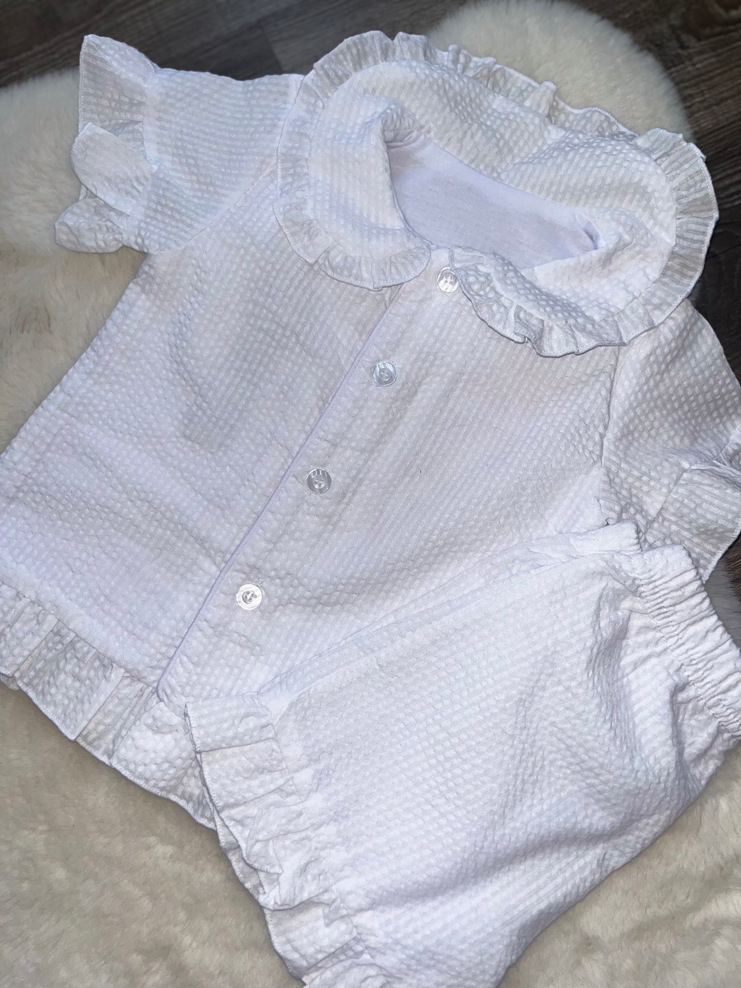 Create your own White frilly seersucker pyjamas