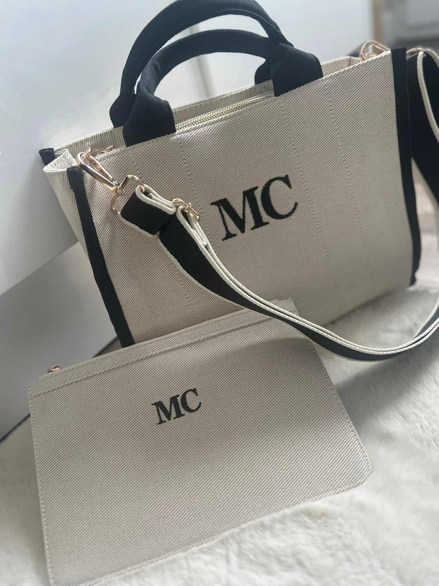 Black Medium Tote with matching accessory pouch