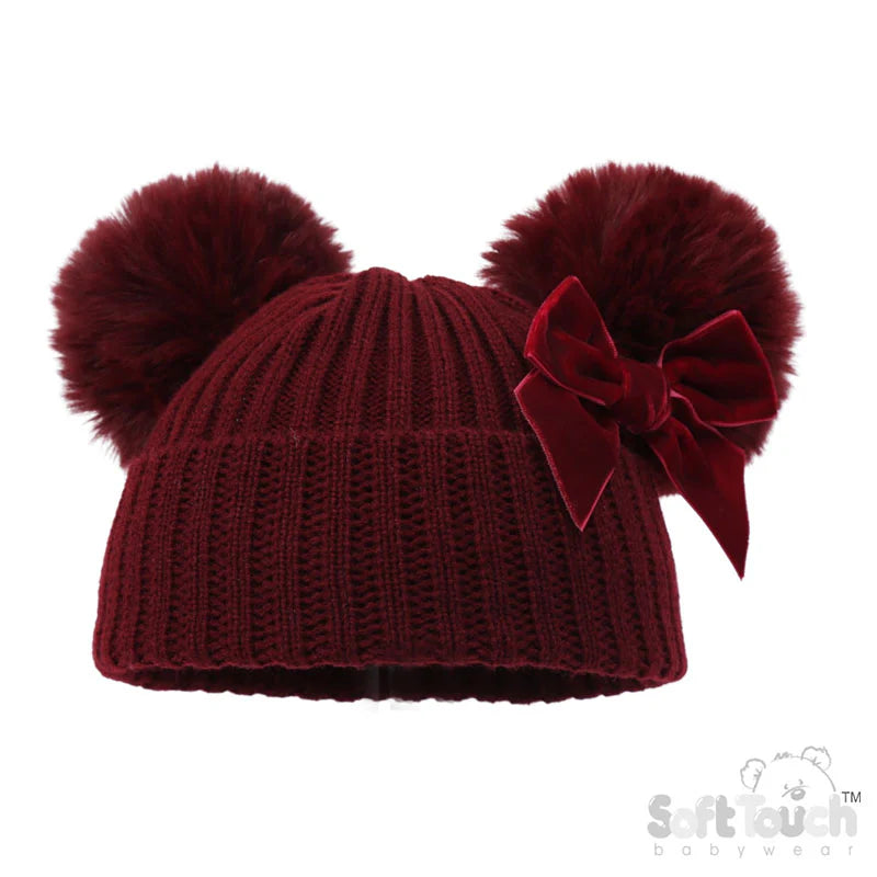 Burgundy Pom Hat with bow