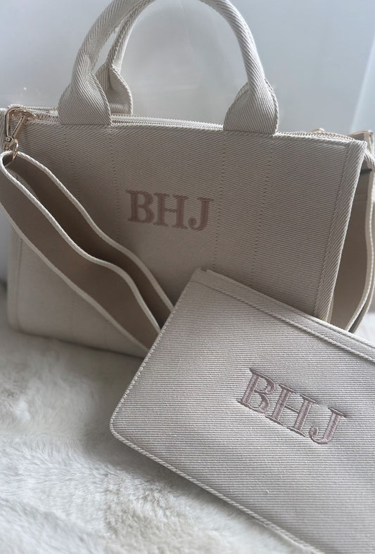 Medium Natural Beige tote bag and matching pouch